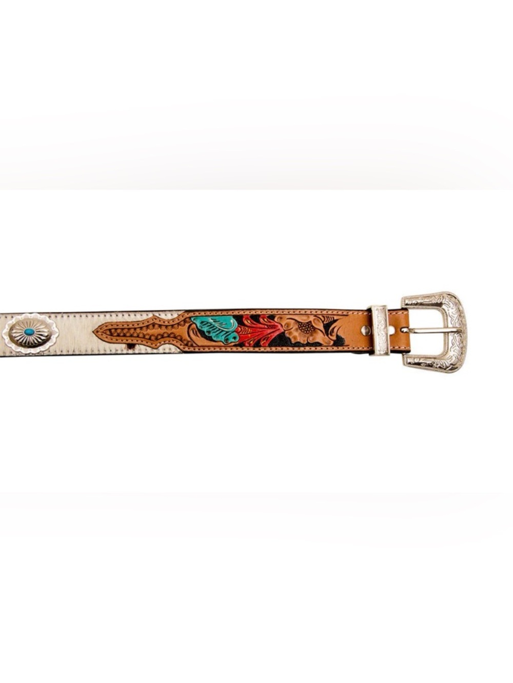 NWT Myra Bag Hand Tooled Leather Floral Turquoise Concho Belt - Picture 4 of 10